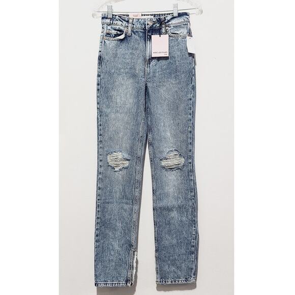 NWT: Avec Les Filles - Distressed, High Rise, Straight Leg Jeans (size 0 /  24") - Picture 1 of 3